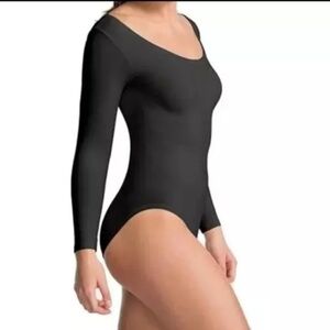 NWT SPANX LARGE Long-Sleeve Secretly Slimming Body Suit Black Scoop
